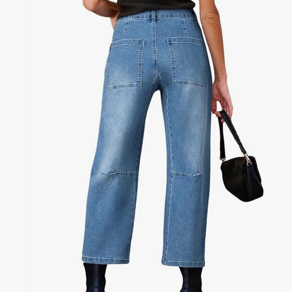 EVALESS Baggy Barrel High Waisted Wide Leg Boyfriend Denim Ankle Jeans, Size 8 - Picture 3 of 12